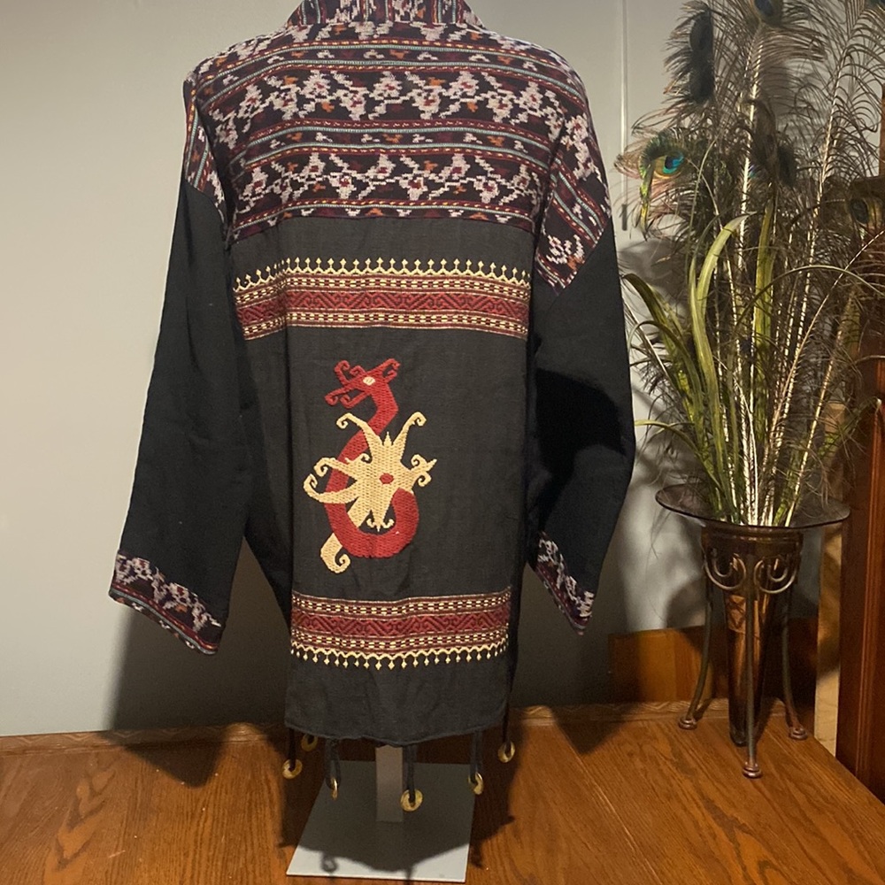 Vintage Indonesian Shaman Coat Black Cotton Meditation Jacket OS